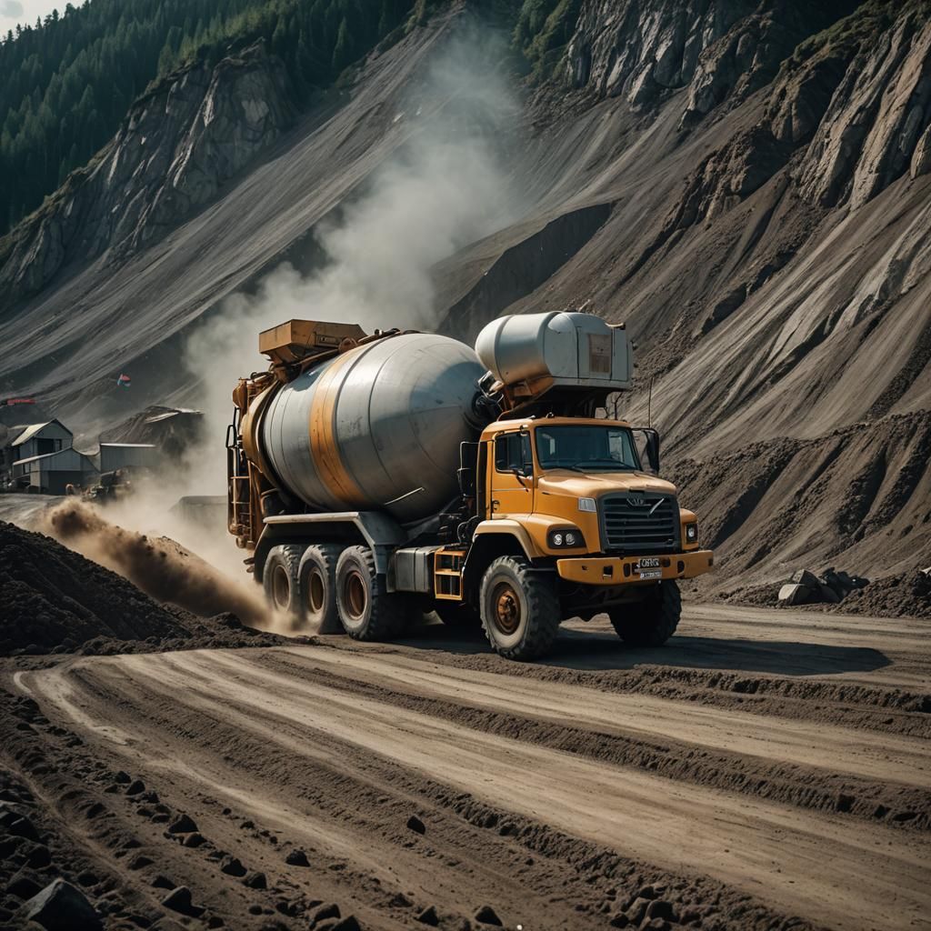 Dramatic Concrete Truck Mixer: Cinematic Film Still