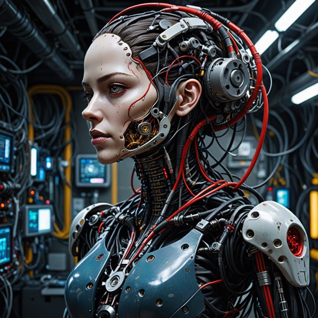 Detailed Biomechanical Girl in Sci-Fi Style