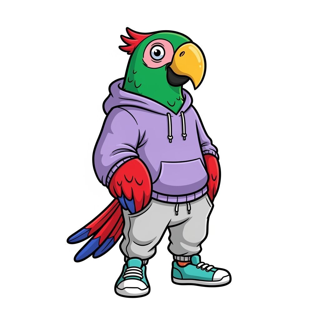 Anthropomorphic Parrot Character in Cartoon Style