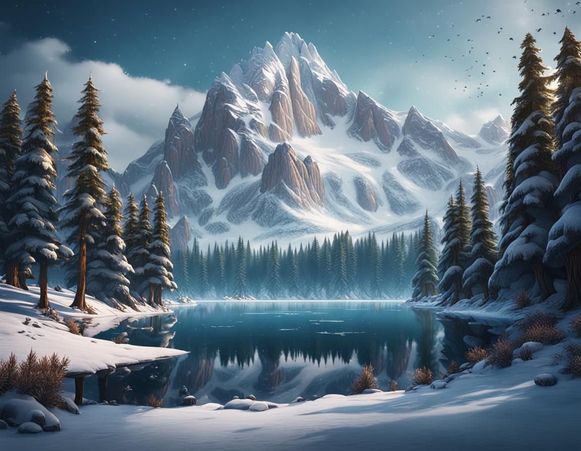 Frozen Lake and Snowy Mountain Concept Art