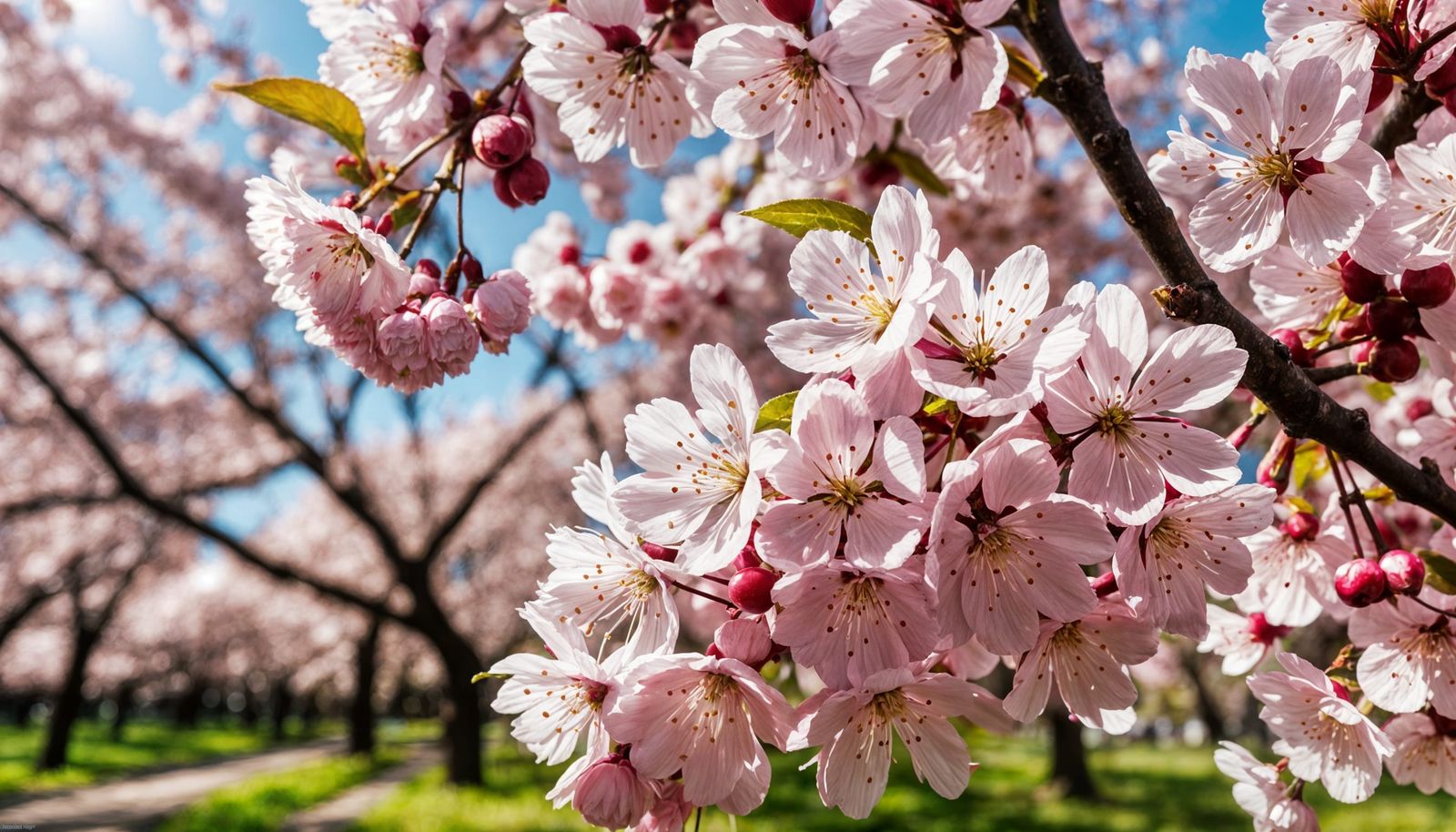 Vibrant Cherry Blossoms in Macro Photographic Style