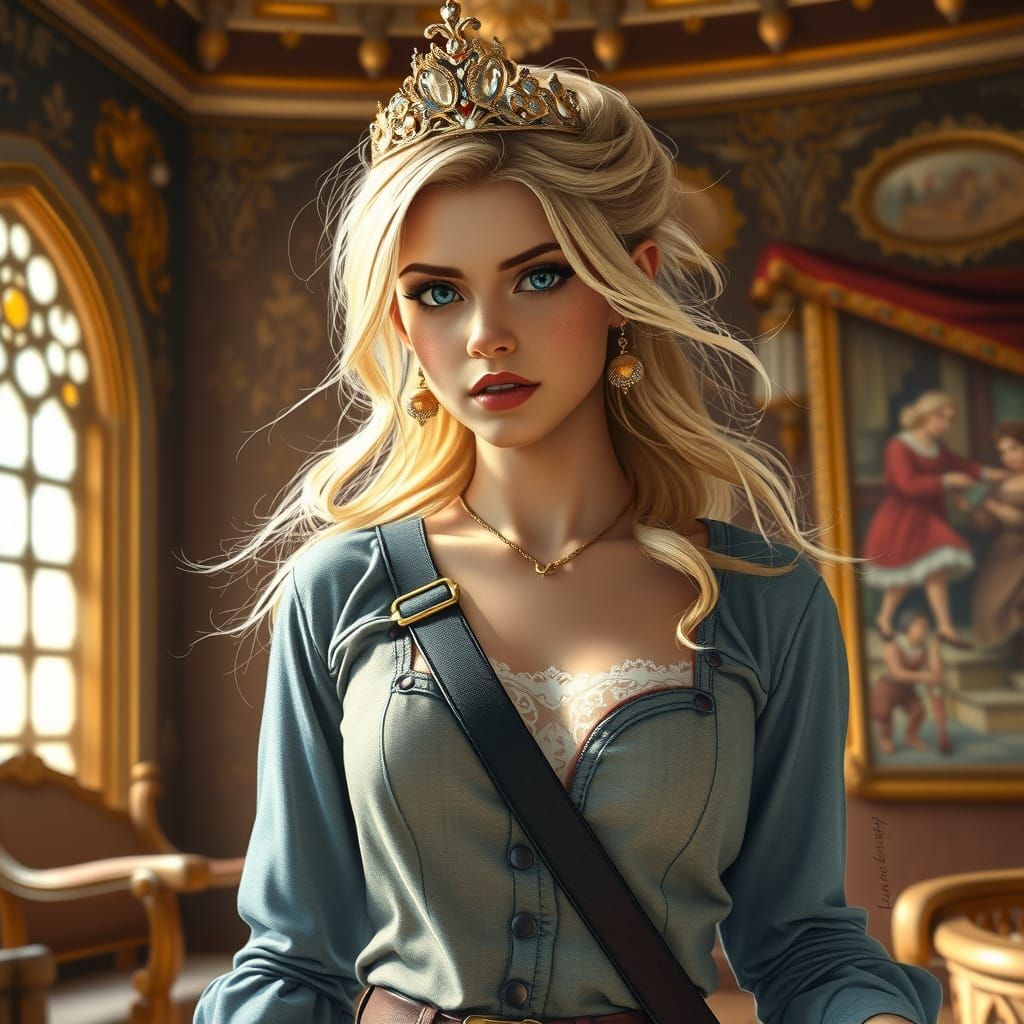 Confident Princess Defies Tradition in Exquisite Oil Paintin...