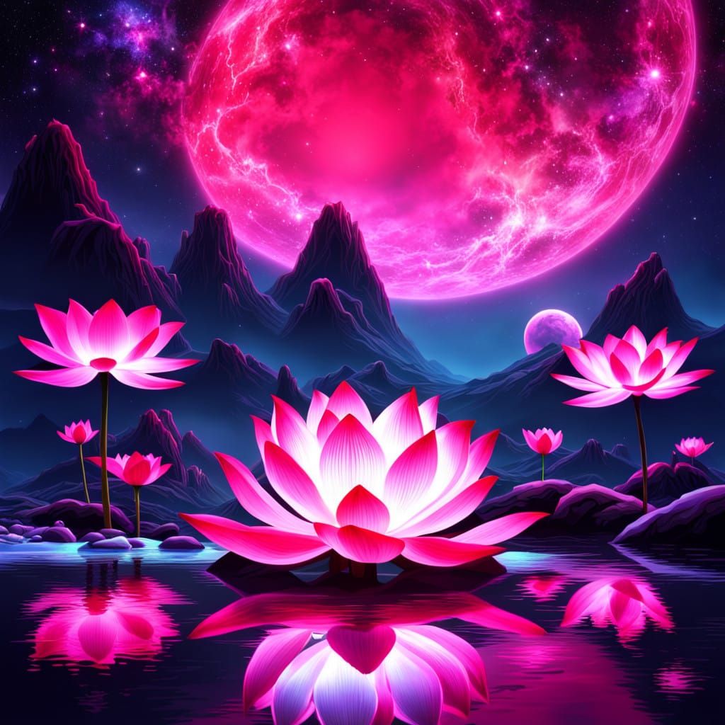 Surreal Lotus Goddess Radiates in Vibrant Utopian Paradise