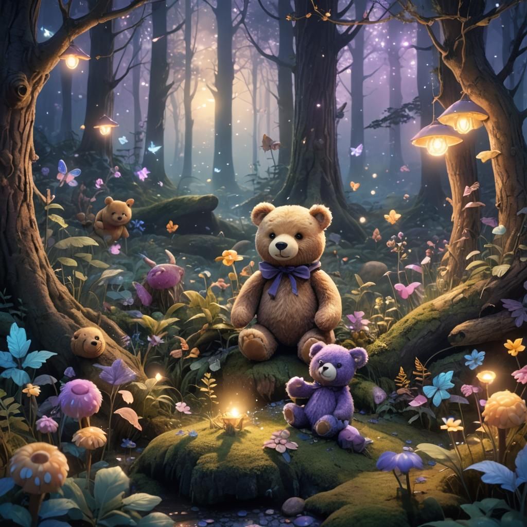 Teddy Bear in Magical Forest Concept Art