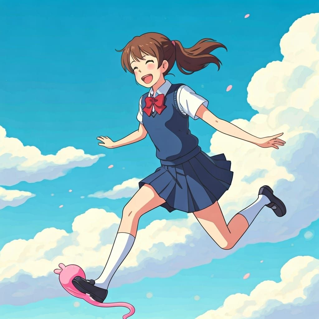 Haru Yoshioka Bouncing in Ghibli Art Style