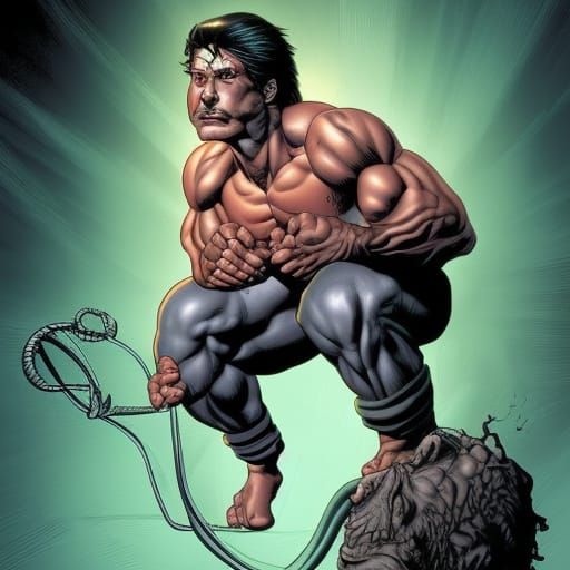 Electrified Muscular Man in Comic Book Art