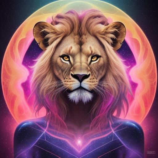 Lioness in Holographic Cosmic Astral Illustration