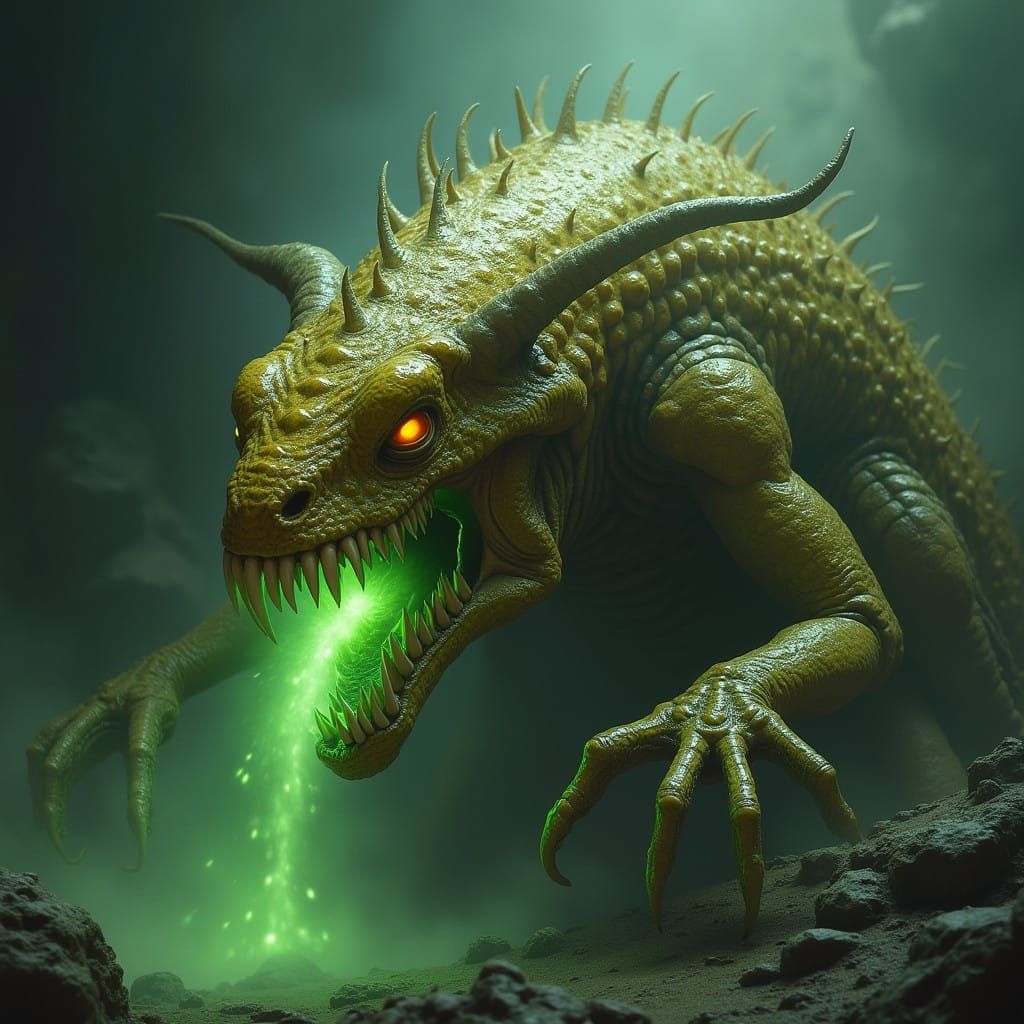 Grotesque, Multilimbed Creature in Gold and Silver Scales