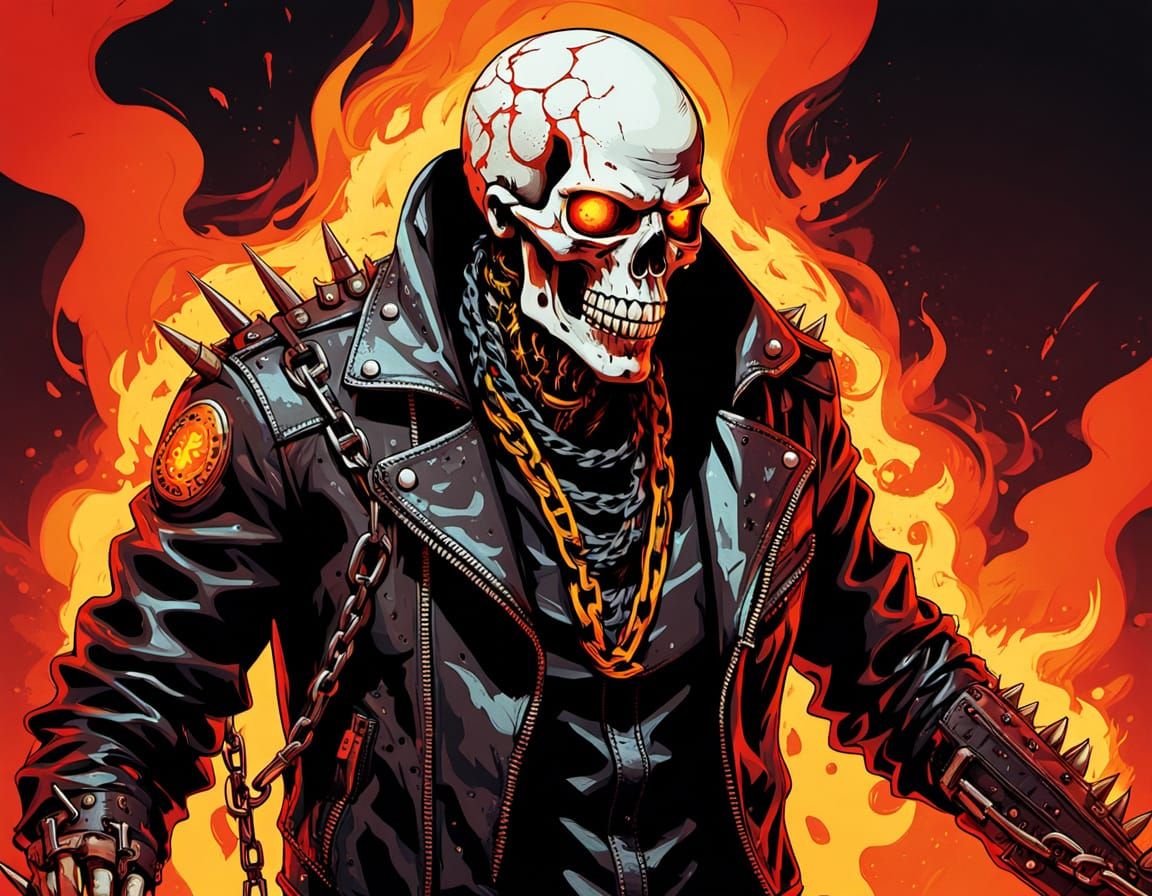 Cyberpunk Warrior with Flaming Skull