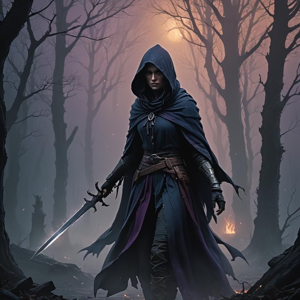 Hooded Thief in Dark Fantasy Setting