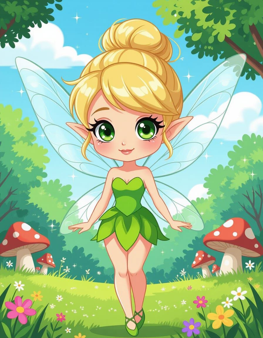 Cute Chibi Tinkerbell Fairy in Anime Style