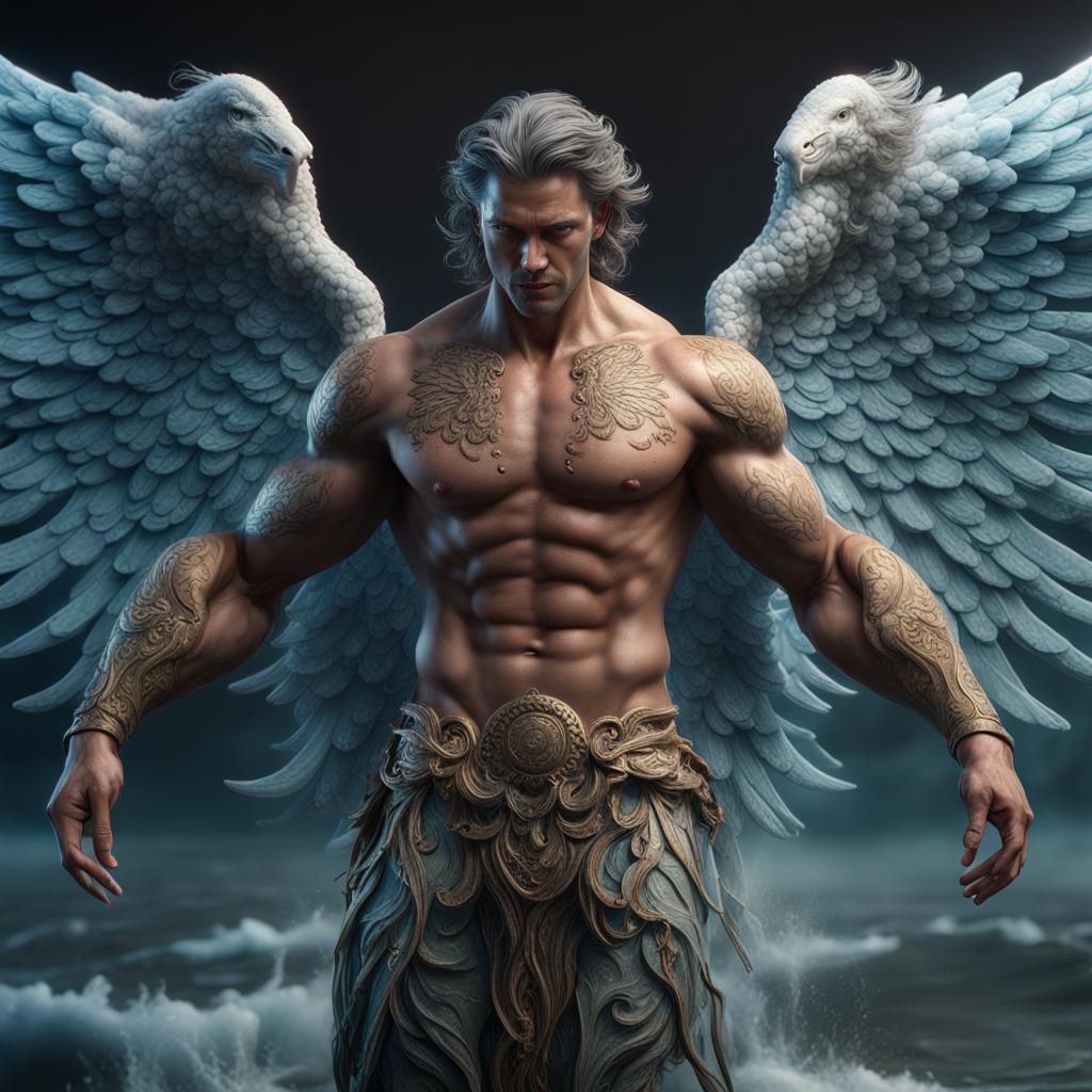 Hyperrealistic Angel with Ocean Wave Texture