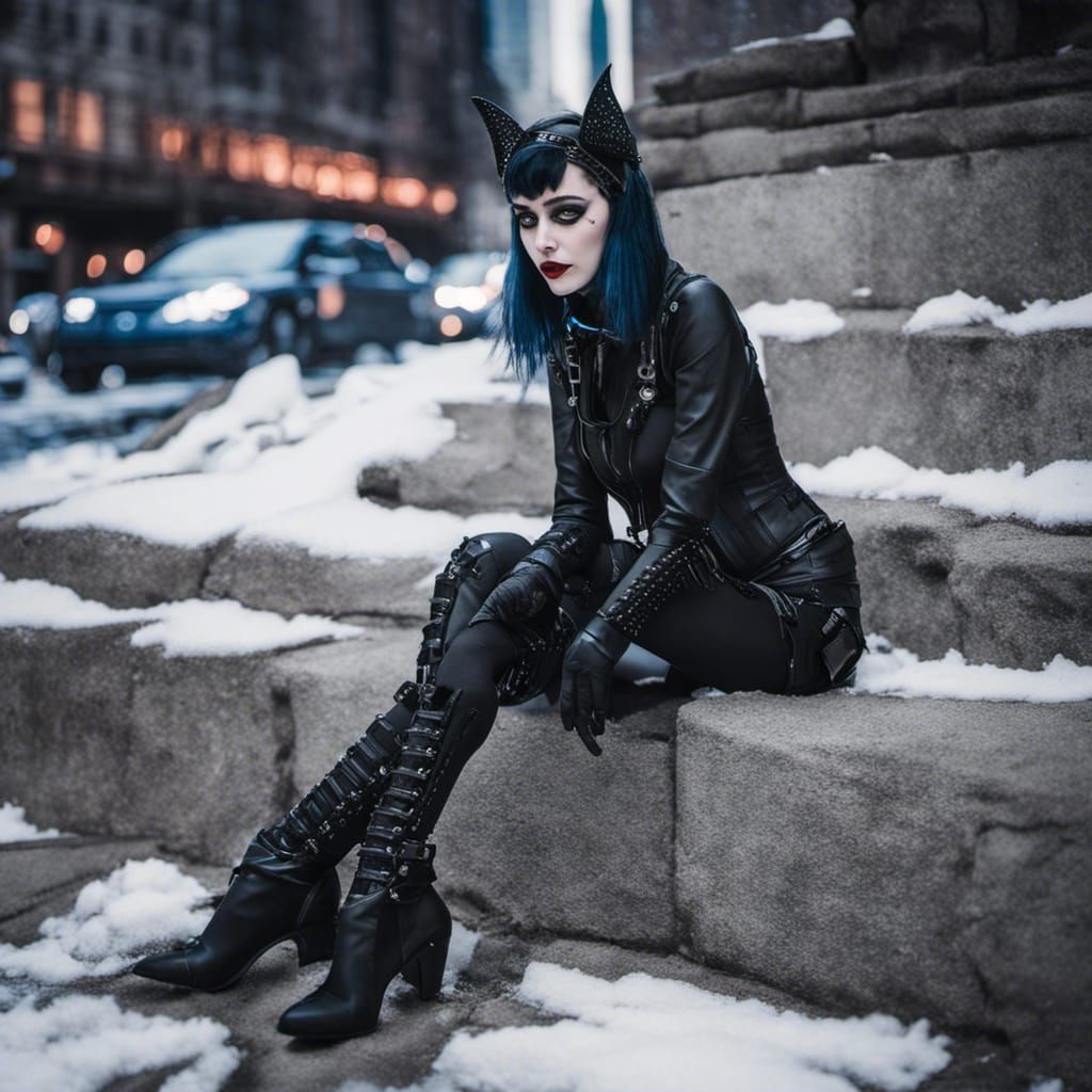 Cyberpunk Vampire Goth in Snowy New York