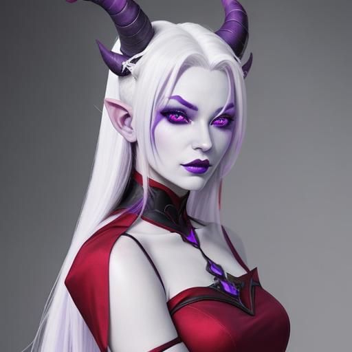 Beautiful Tiefling Girl with Violet Skin and Horns
