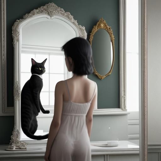 a woman looking in the mirror