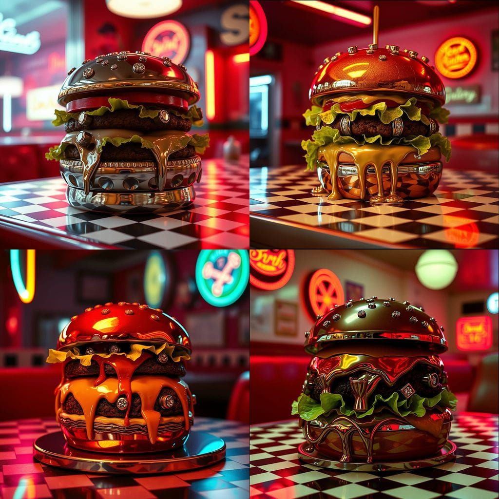 Chrome Hamburger in Cyberpunk Film Noir Style