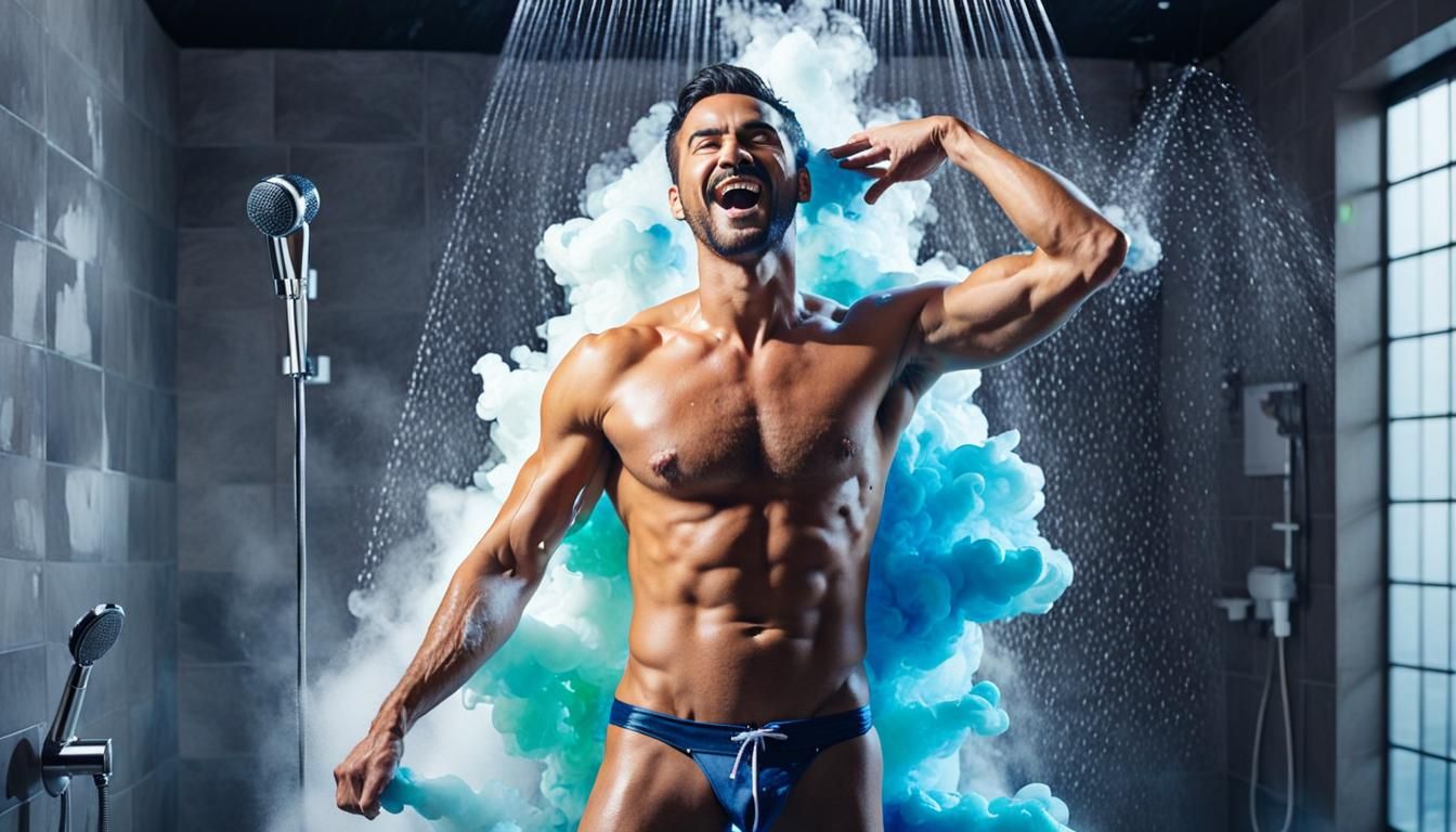 Man Singing in Shower, Watercolor Style