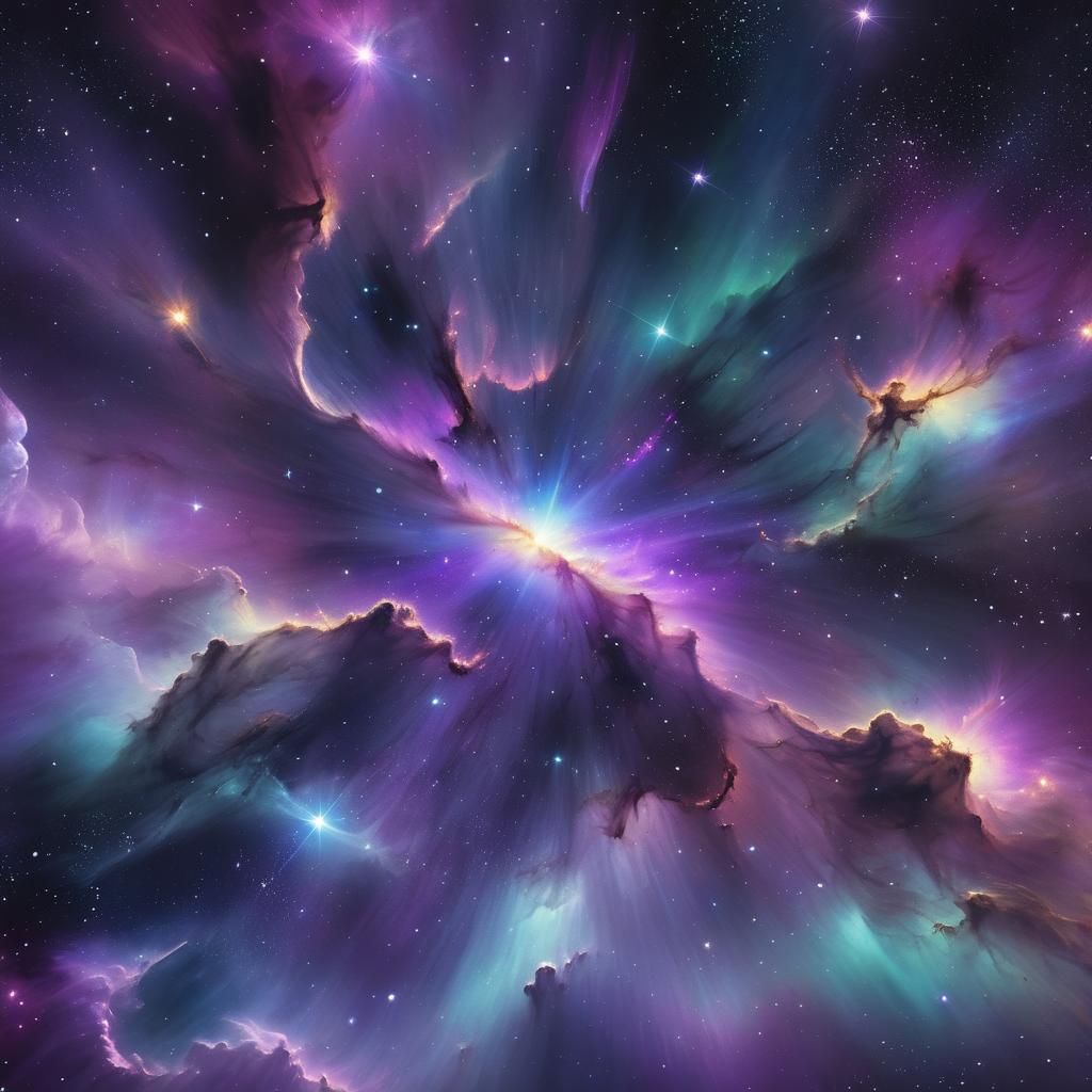 Ethereal Star in Cosmic Nebula: Digital Art