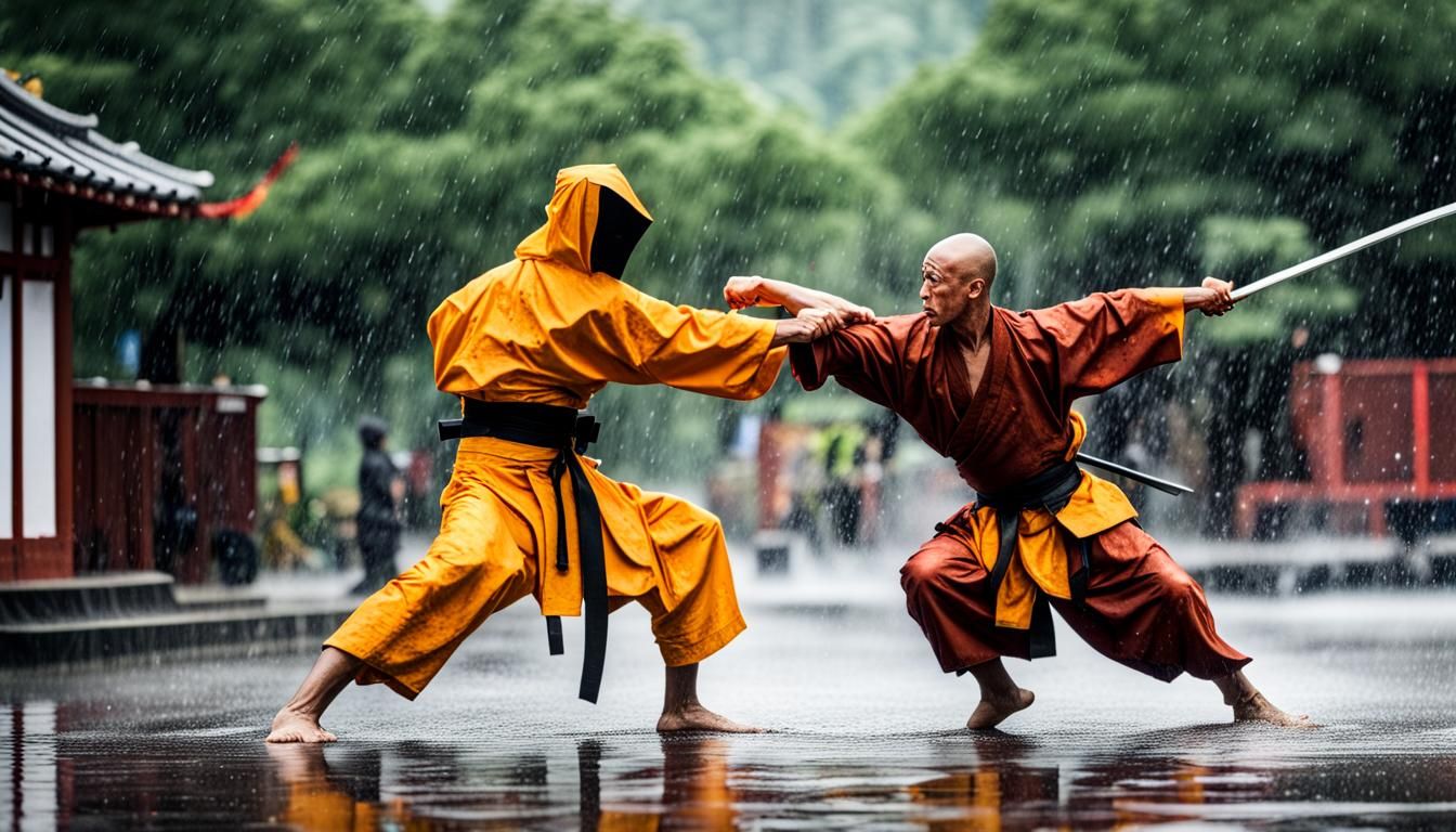 Ninja vs Shaolin Monk in Rainy Duel