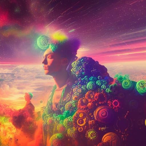 Cosmic Punk Man in Psychedelic Outer Space