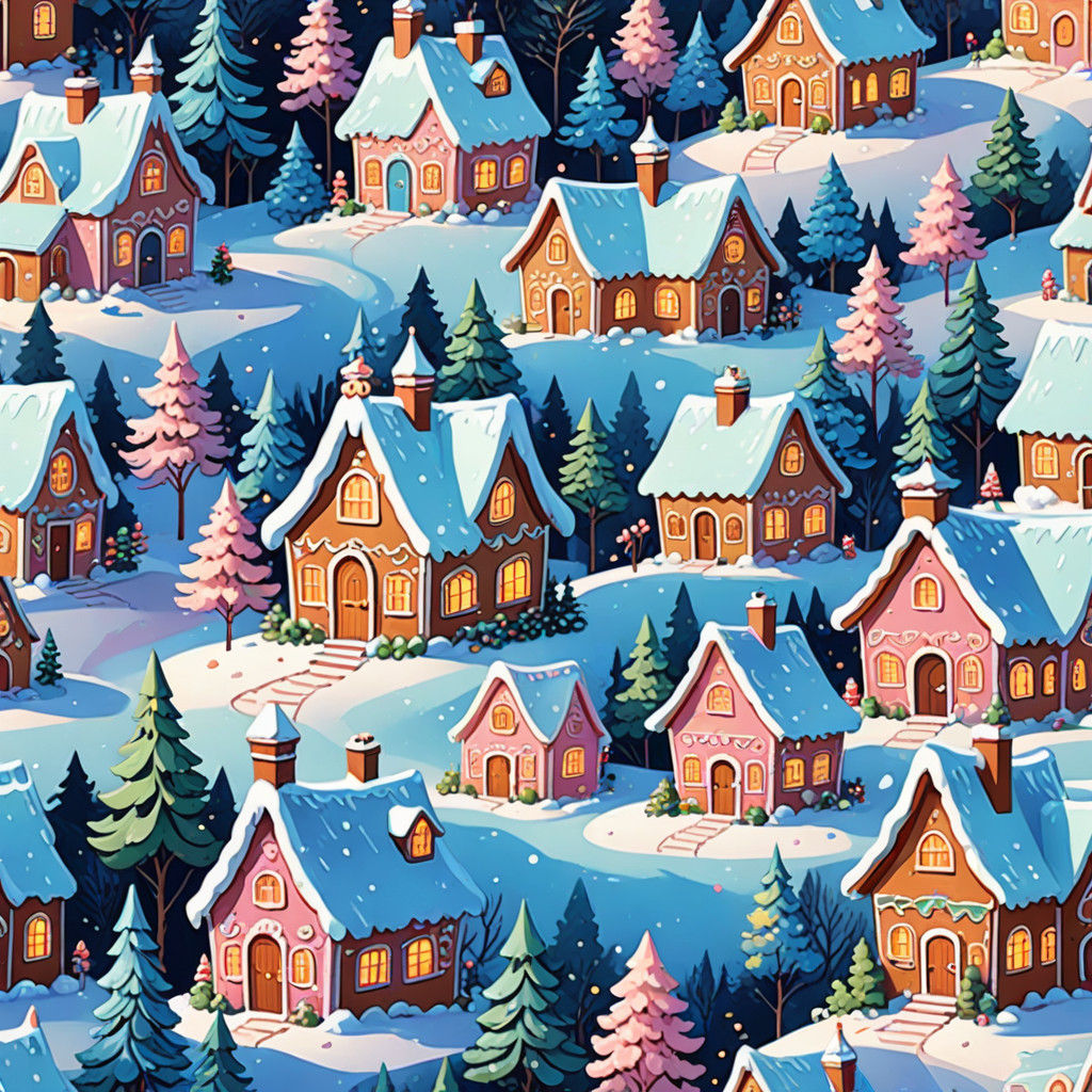 Whimsical Pastel Village Scene in Cel-Shaded Style