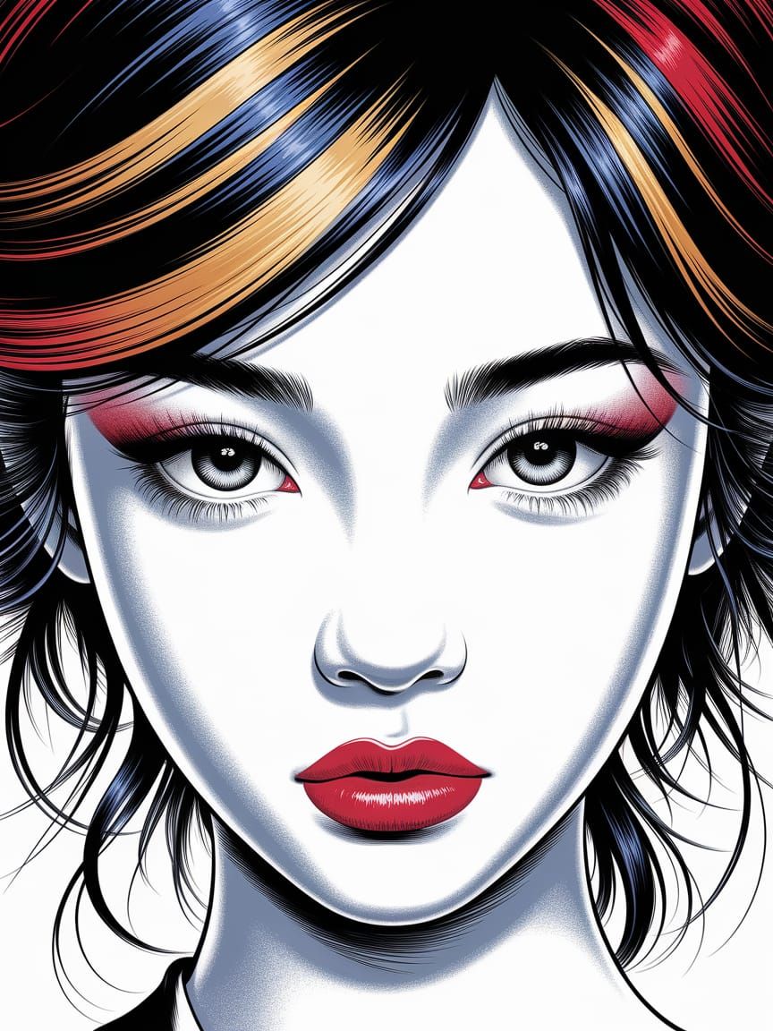 Stunning Oriental Woman's Eyes in Ink Art Movie Poster