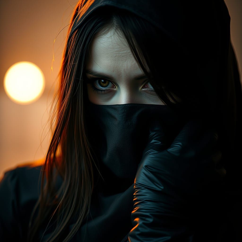 Gloomy Woman in Shattered Style with Ominous Lighting