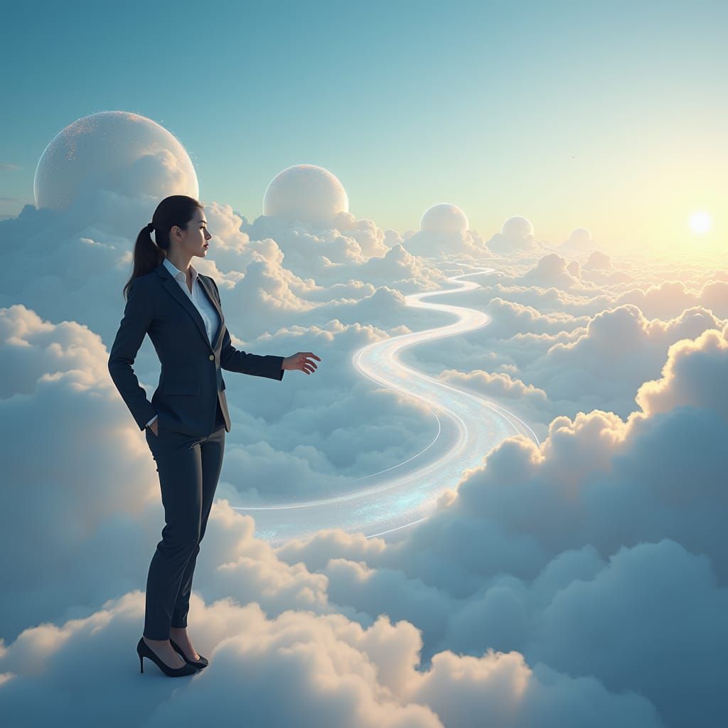 Cloud Partnership: Infinite Staircase in Hyperrealistic Styl...