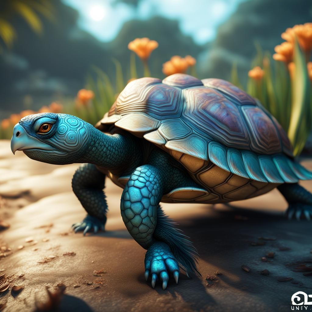 Turtle Peacock Hybrid: Detailed Cinematic Fantasy Art