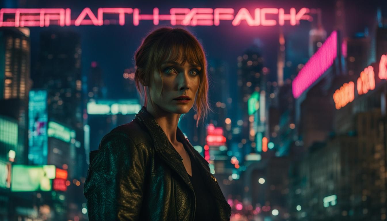 Cyberpunk Model in Neon Cityscape