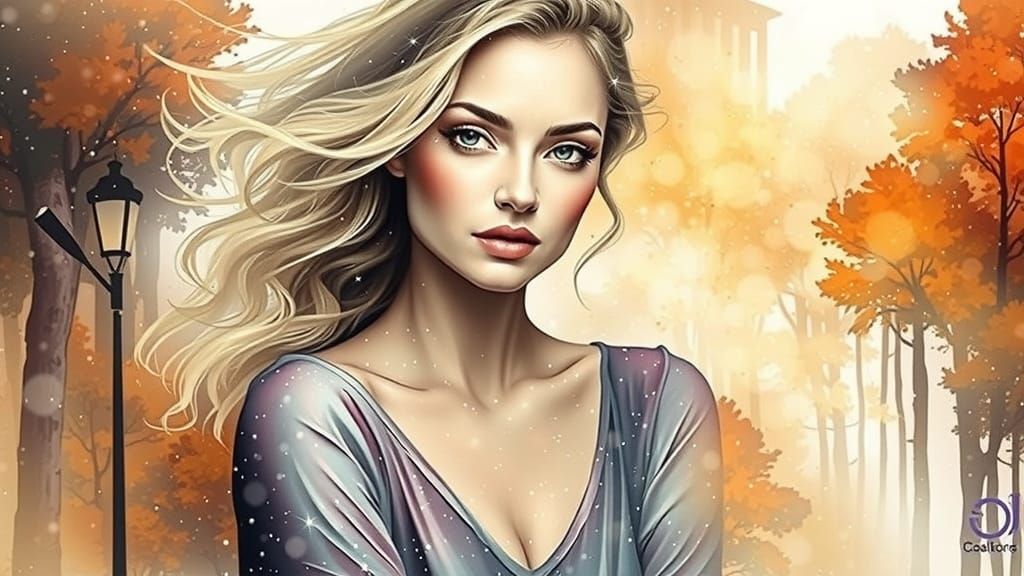 Galaxy Over Art Deco City in Autumn Mist