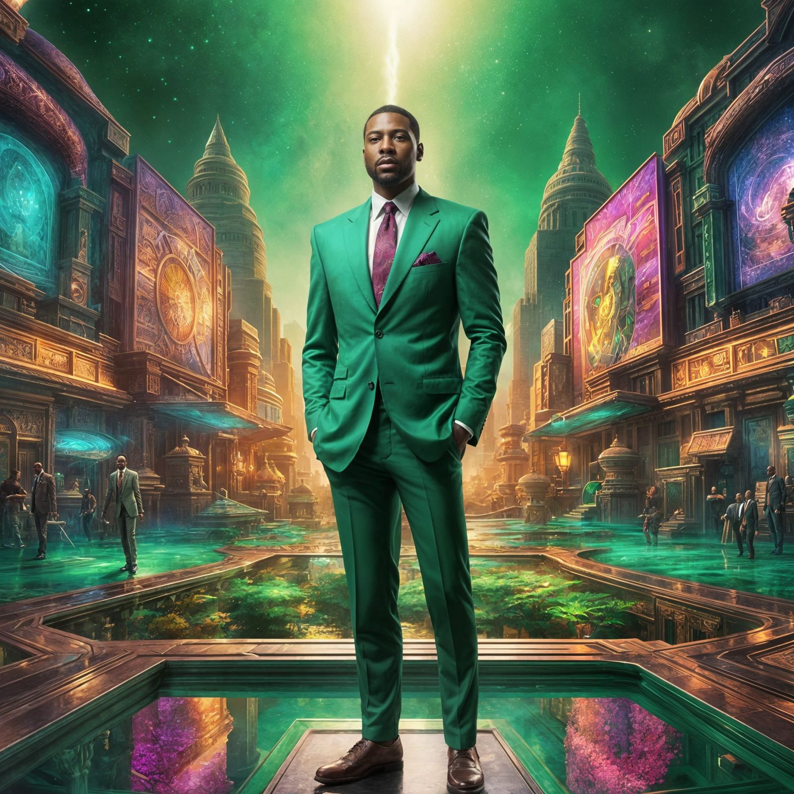 Emerald Suit: Detailed Matte Painting of a Man