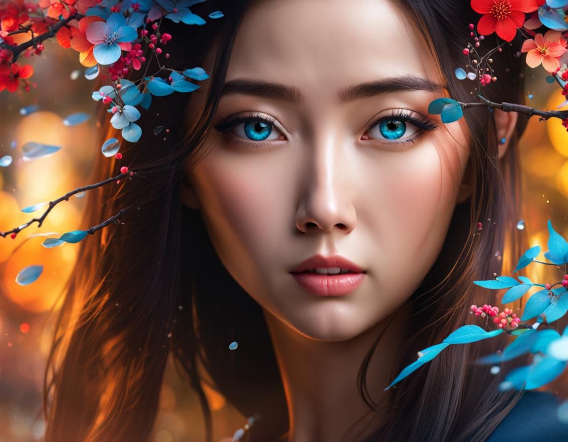 Transparent Eye Portrait of Japanese Girl in Abstract Style