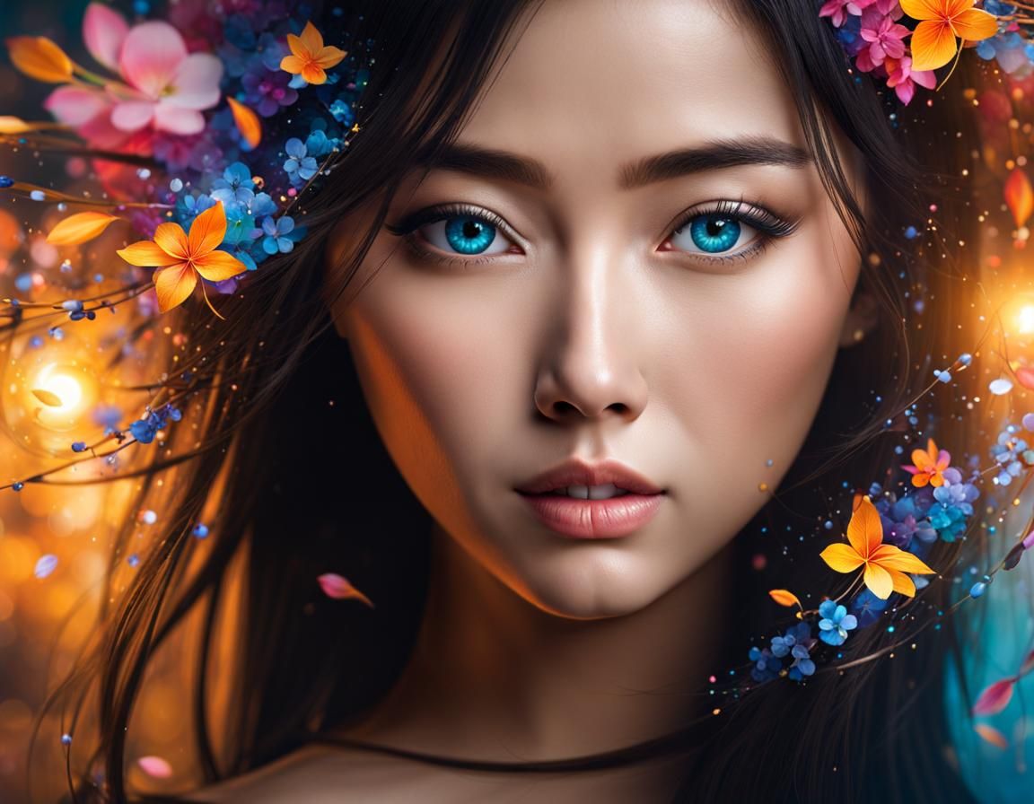 Eye Reflecting Japanese Girl: Abstract Splash Art