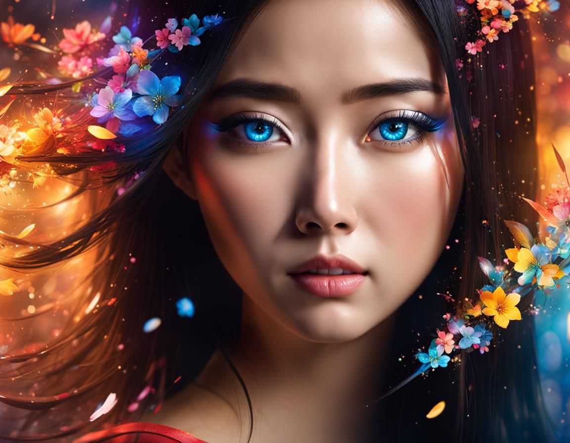 Eye Reflection: Japanese Girl in Abstract Splash Art