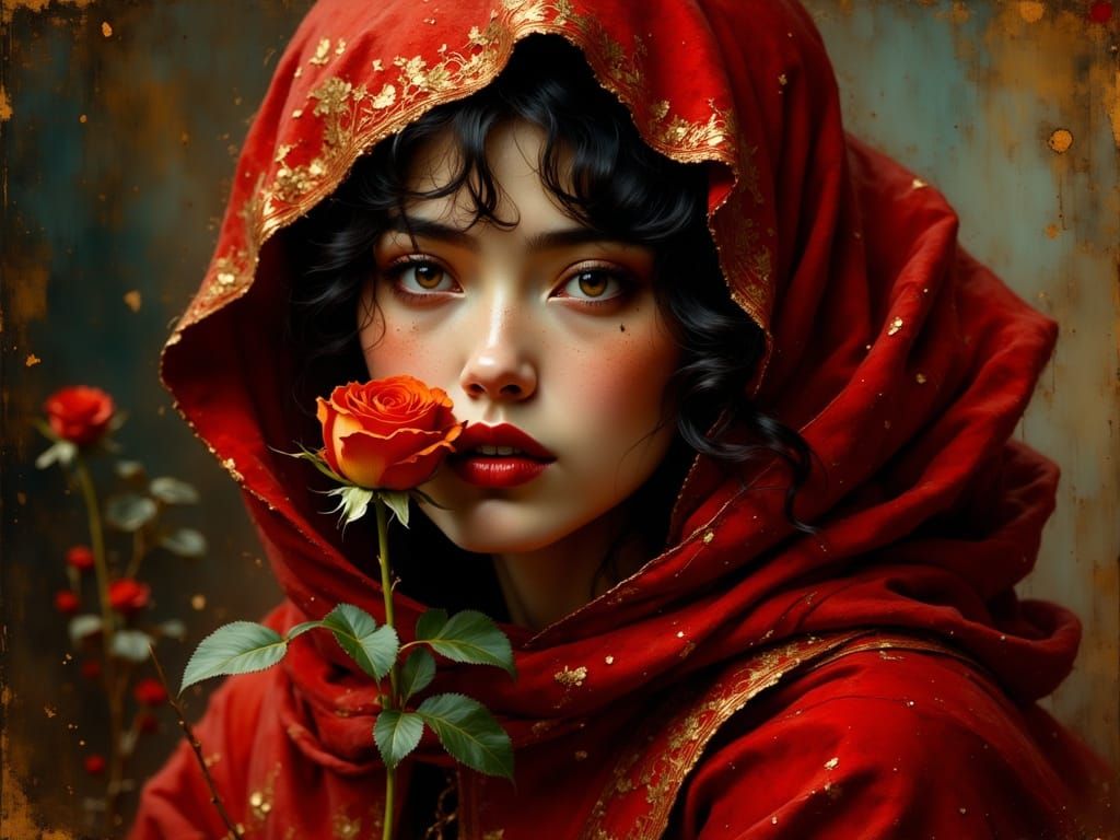 Ethereal Beauty in Scarlet Velvet