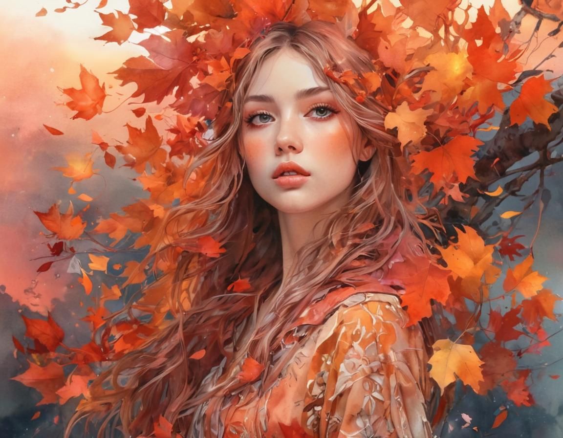 Autumn Sunset: Digital Watercolor Illustration