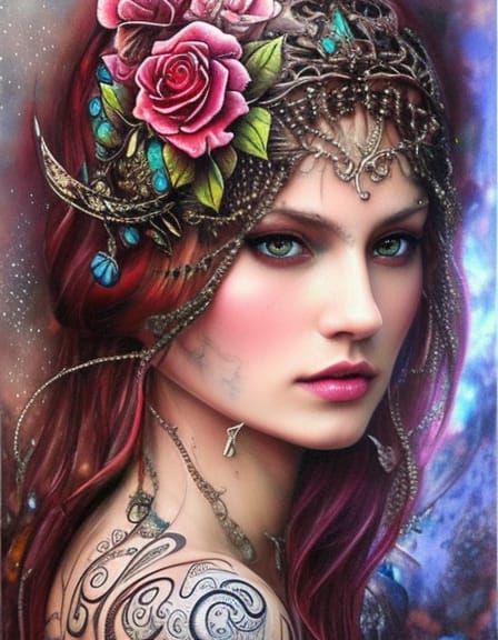 Rose Tattoo Fairy in Whimsical Fantasy Art