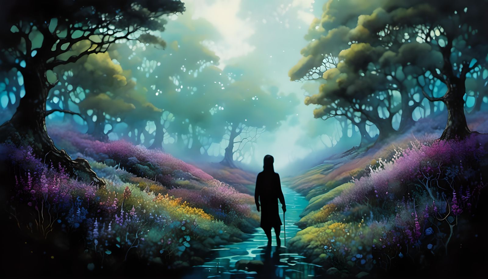 Misty Heather Walk: Intricate Comic Art Illustration