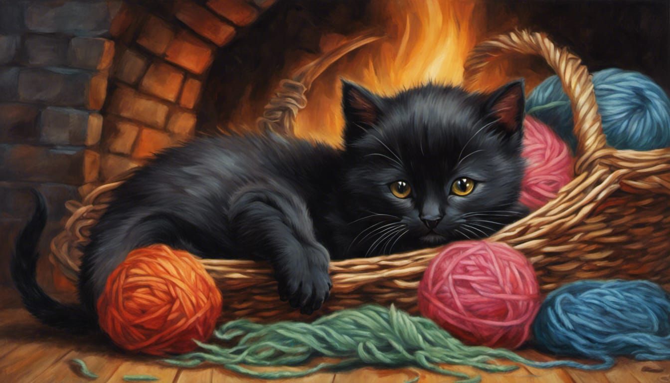 Hyperrealistic Kitten Nap by Fireplace