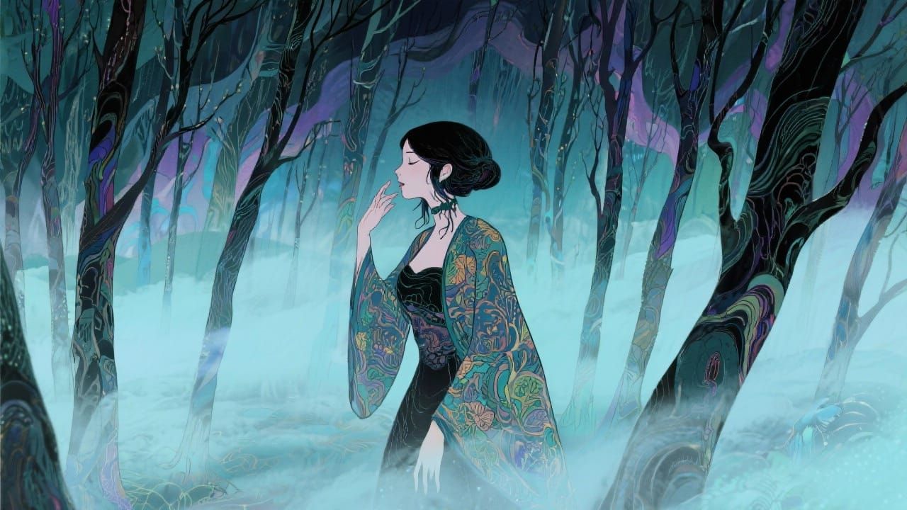 Woman Whispering Secrets in Misty Willows