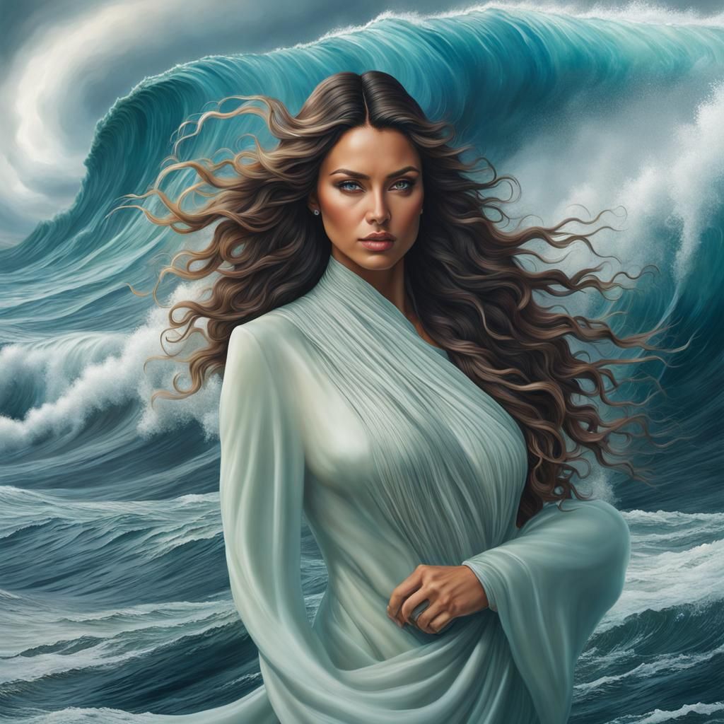 Hyperrealistic Mother Earth Directs a Tidal Wave