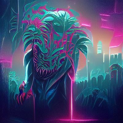 Eldritch Jungle in Synthwave Neon Style