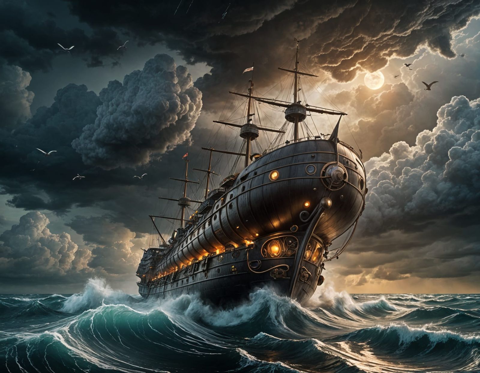 Ethereal Stormy Seascape in Aetherpunk Style