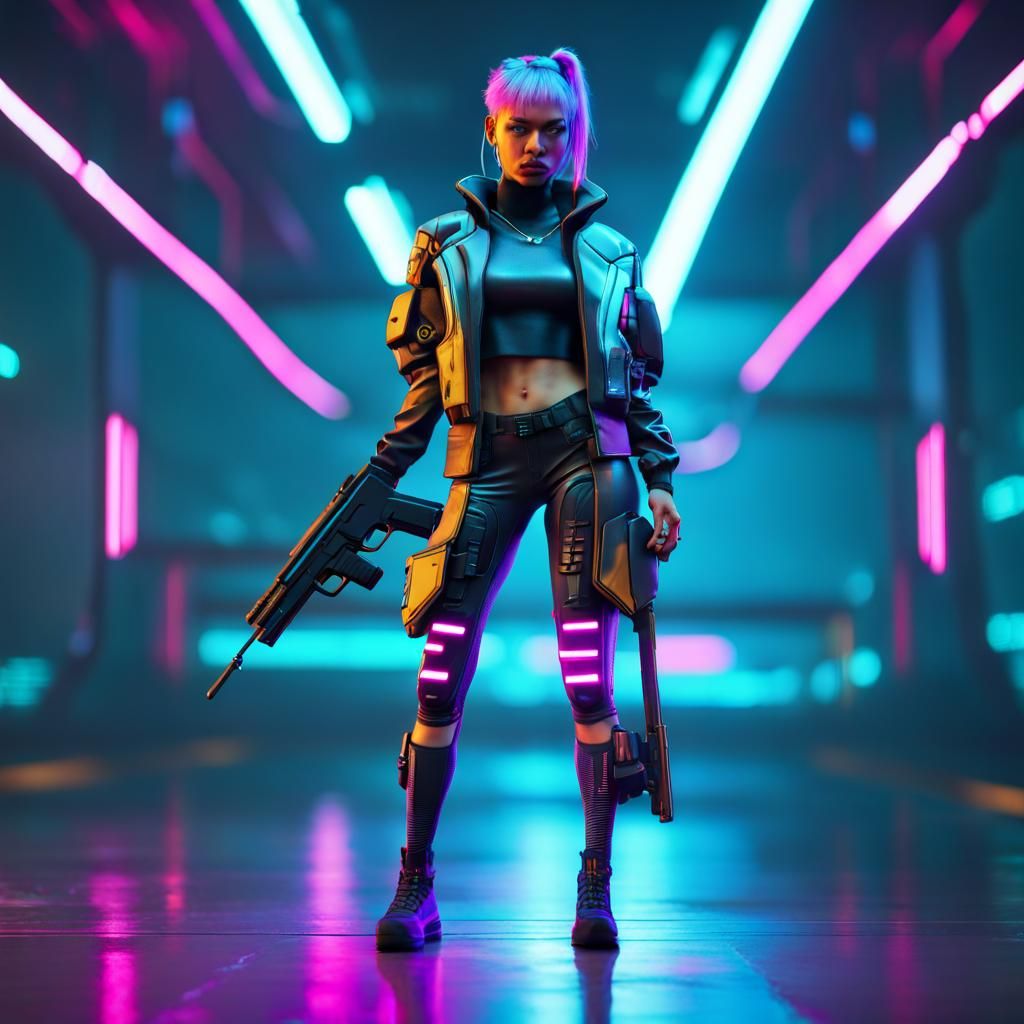 Cyberpunk Female Character in Neo Tokyo, 3D Render