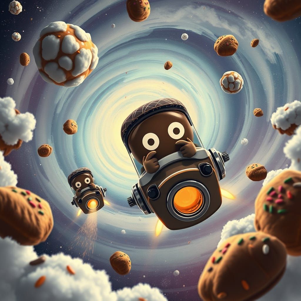 Chocolate Brownie Spacemen in Candy Nebula, Ghibli Style