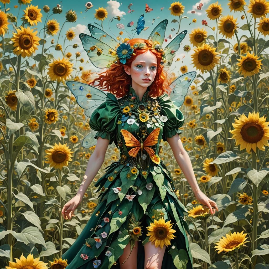 Winged Flower Fairy in Surreal Dreamscape