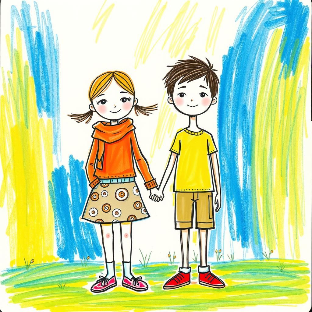 Children Holding Hands in Whimsical Landscape