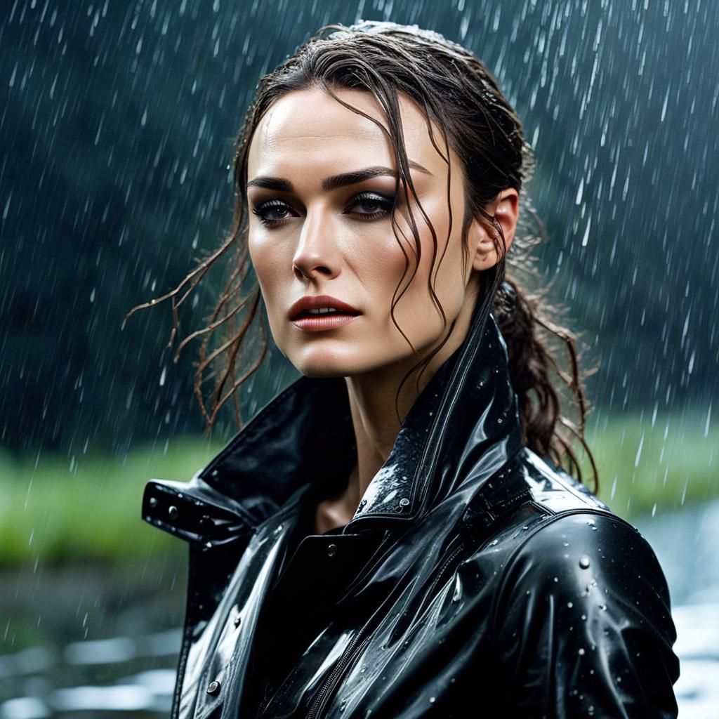 Ultrarealistic Portrait of a Woman in the Rain