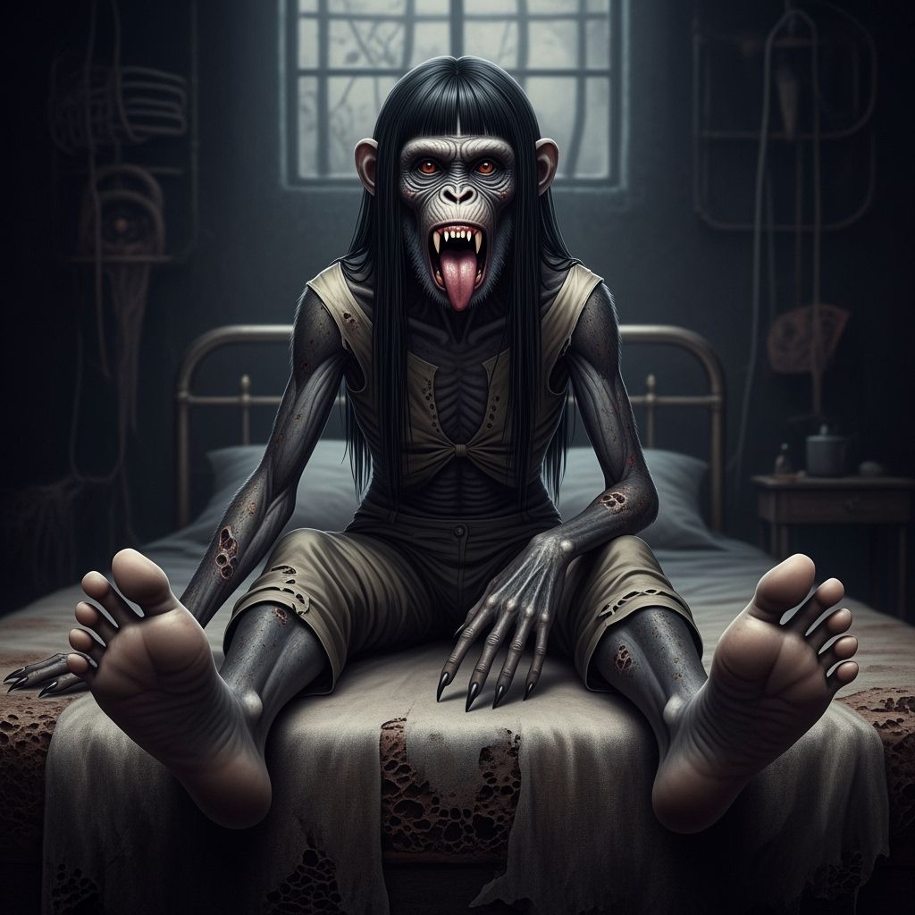 Zombie Monkey on Decaying Bed in Biomechanical Style